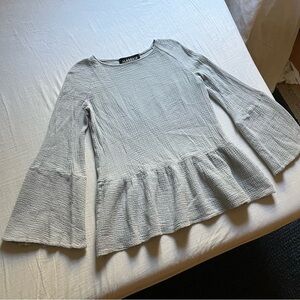 ALASDAIR grey gauze bell long sleeve peplum blouse top